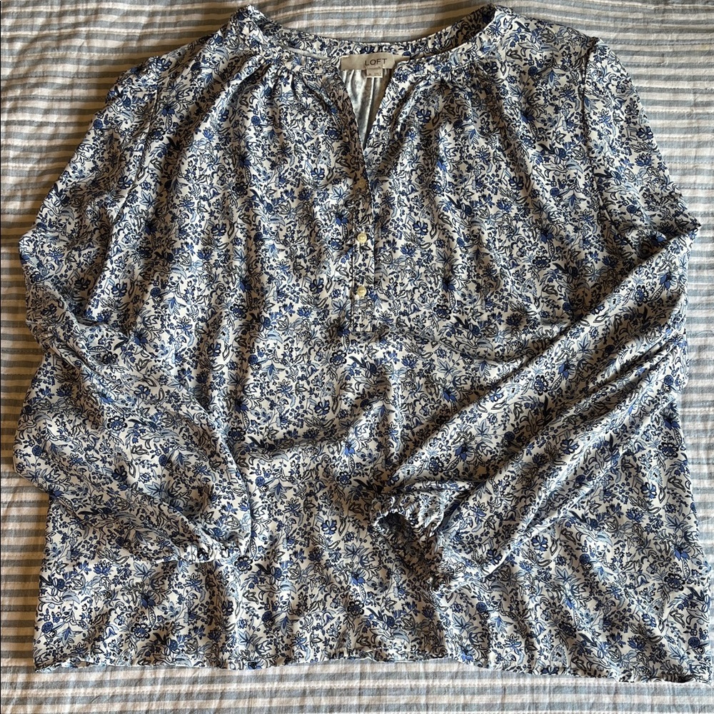 LOFT Floral Blue and White Blouse